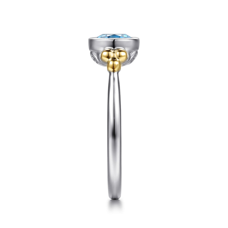 14K Yellow Gold and 925 Sterling Silver Bujukan Blue Topaz Solo Ring - Shot 4
