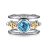 14K Yellow Gold and 925 Sterling Silver Bujukan Blue Topaz Wide Band Ring