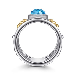 14K Yellow Gold and 925 Sterling Silver Bujukan Blue Topaz Wide Band Ring