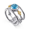 14K Yellow Gold and 925 Sterling Silver Bujukan Blue Topaz Wide Band Ring
