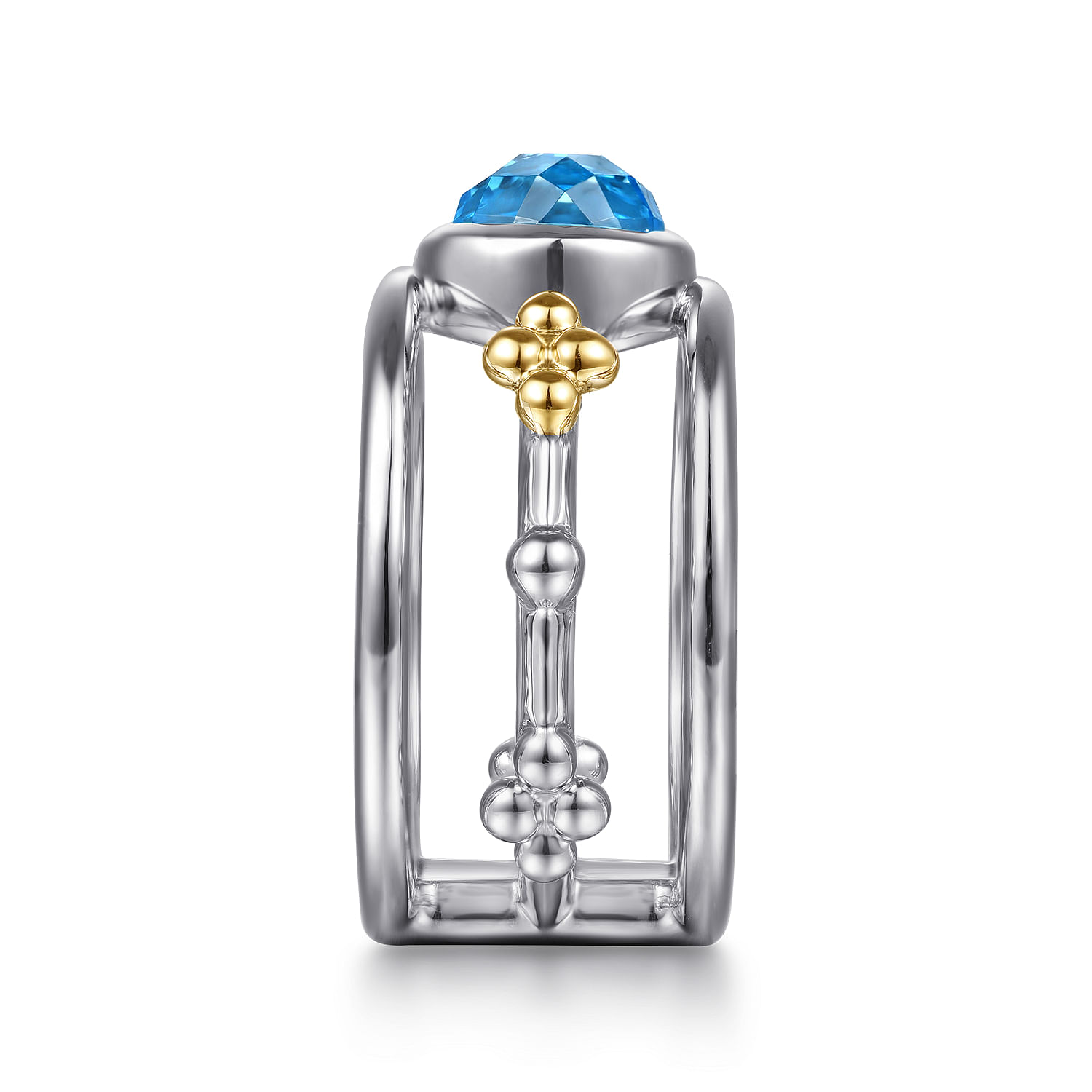 14K Yellow Gold and 925 Sterling Silver Bujukan Blue Topaz Wide Band Ring