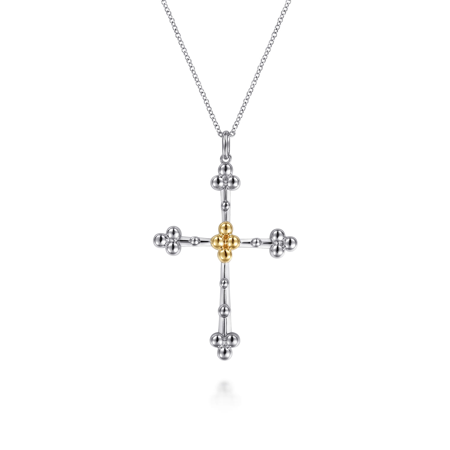 14K Yellow Gold and 925 Sterling Silver Bujukan Clover Cross Necklace - Shot 1