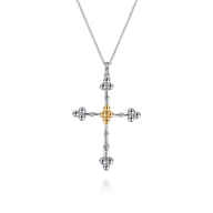 14K Yellow Gold and 925 Sterling Silver Bujukan Clover Cross Necklace