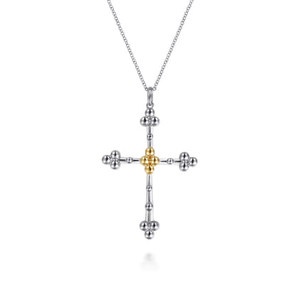 14K Yellow Gold and 925 Sterling Silver Bujukan Clover Cross Necklace