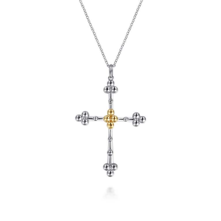 14K Yellow Gold and 925 Sterling Silver Bujukan Clover Cross Necklace - Shot 1