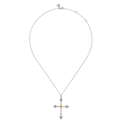 14K Yellow Gold and 925 Sterling Silver Bujukan Clover Cross Necklace