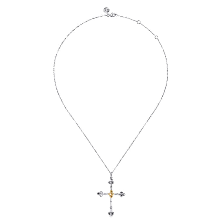 14K Yellow Gold and 925 Sterling Silver Bujukan Clover Cross Necklace - Shot 2