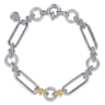 14K Yellow Gold and 925 Sterling Silver Bujukan Clover and White Sapphire Link Chain Bracelet