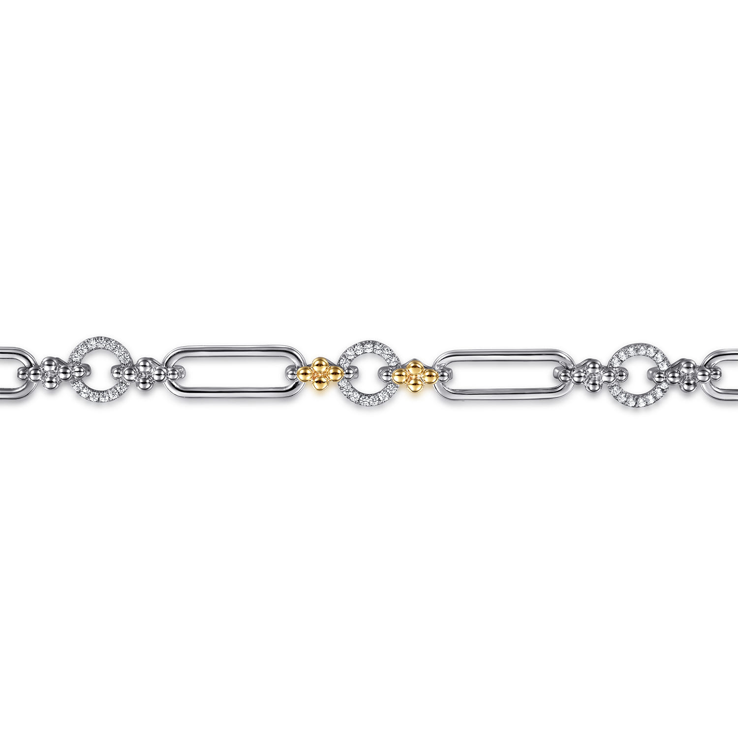 14K Yellow Gold and 925 Sterling Silver Bujukan Clover and White Sapphire Link Chain Bracelet - Shot 2