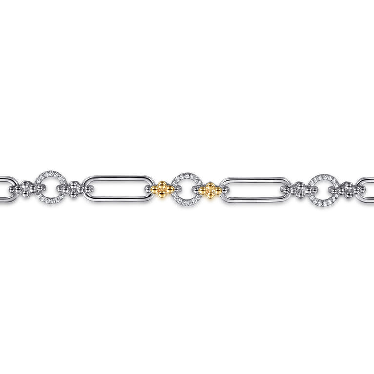 14K Yellow Gold and 925 Sterling Silver Bujukan Clover and White Sapphire Link Chain Bracelet - Shot 2