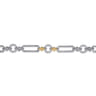 14K Yellow Gold and 925 Sterling Silver Bujukan Clover and White Sapphire Link Chain Bracelet