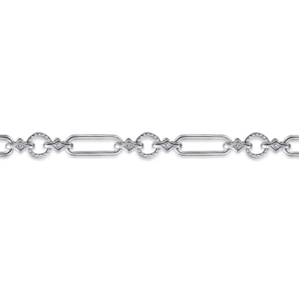 14K Yellow Gold and 925 Sterling Silver Bujukan Clover and White Sapphire Link Chain Bracelet