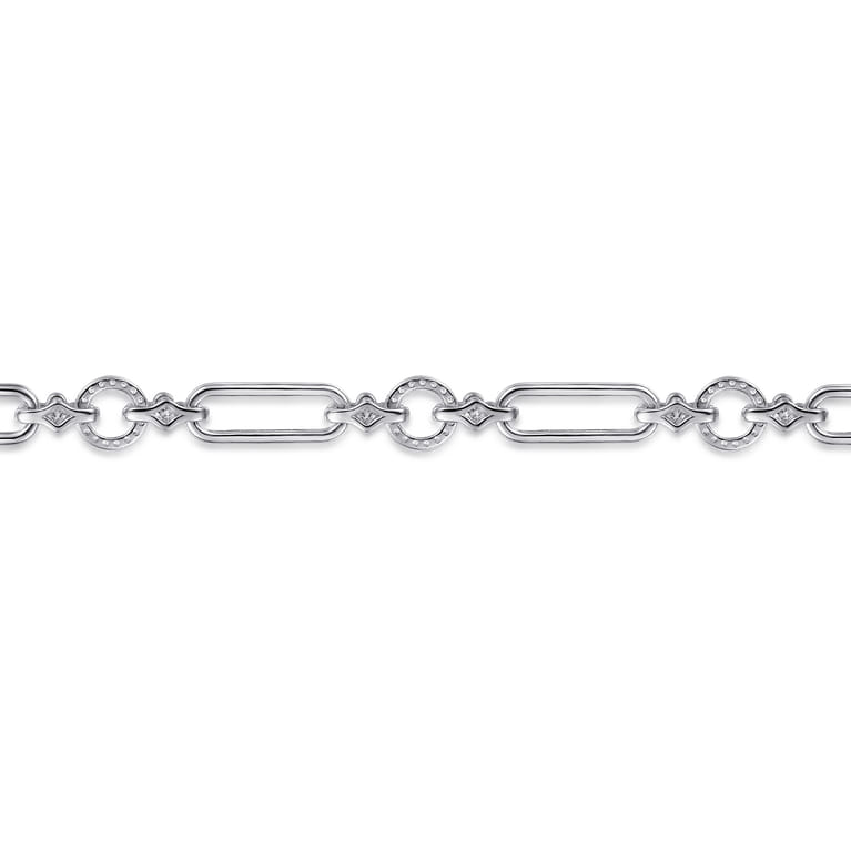 14K Yellow Gold and 925 Sterling Silver Bujukan Clover and White Sapphire Link Chain Bracelet - Shot 4
