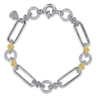 14K Yellow Gold and 925 Sterling Silver Bujukan Clover and White Sapphire Link Chain Bracelet