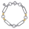 14K Yellow Gold and 925 Sterling Silver Bujukan Clover and White Sapphire Link Chain Bracelet