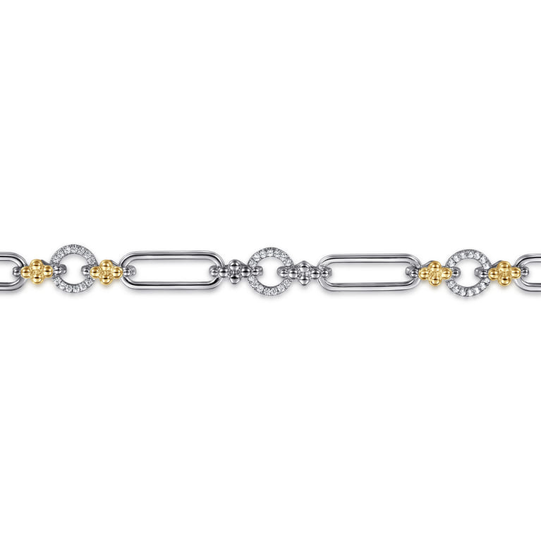 14K Yellow Gold and 925 Sterling Silver Bujukan Clover and White Sapphire Link Chain Bracelet - Shot 2