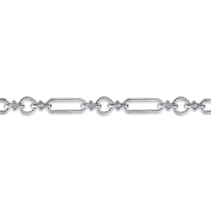 14K Yellow Gold and 925 Sterling Silver Bujukan Clover and White Sapphire Link Chain Bracelet