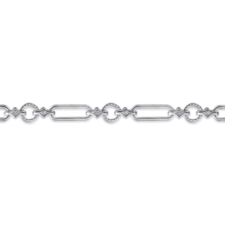 14K Yellow Gold and 925 Sterling Silver Bujukan Clover and White Sapphire Link Chain Bracelet - Shot 3