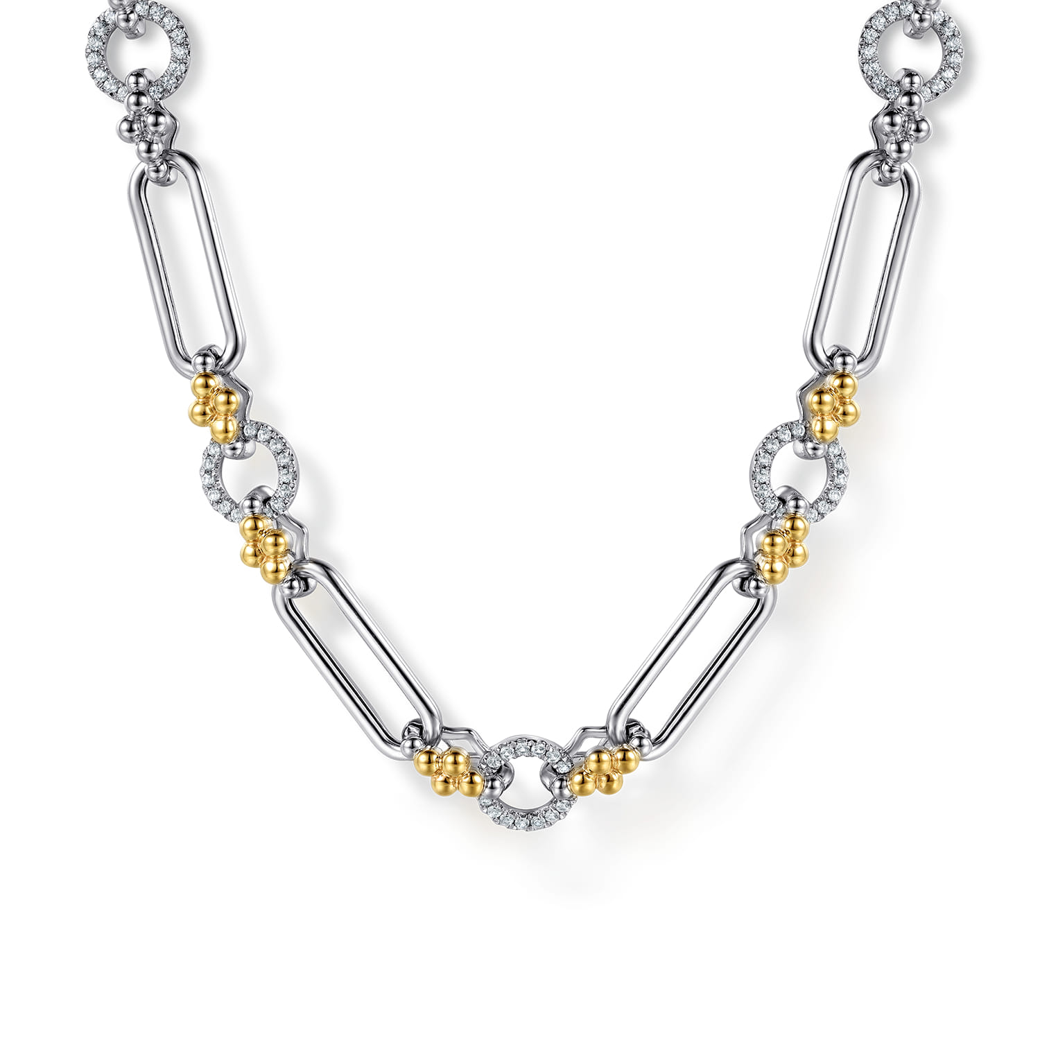 14K Yellow Gold and 925 Sterling Silver Bujukan Clover and White Sapphire Link Chain Necklace - Shot 1