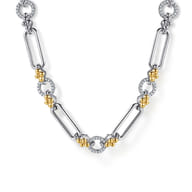 14K Yellow Gold and 925 Sterling Silver Bujukan Clover and White Sapphire Link Chain Necklace