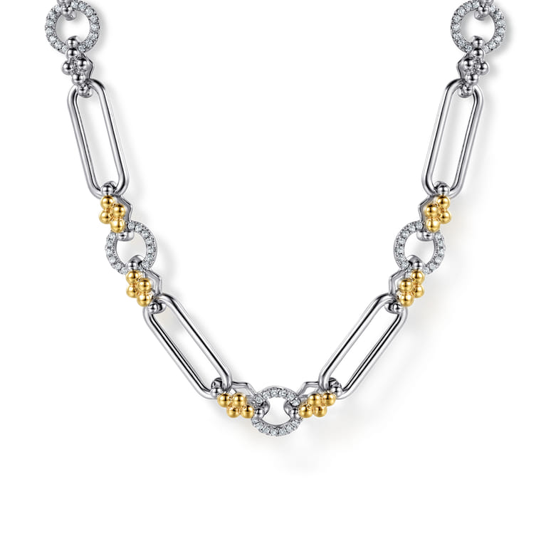 14K Yellow Gold and 925 Sterling Silver Bujukan Clover and White Sapphire Link Chain Necklace - Shot 1