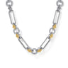 14K Yellow Gold and 925 Sterling Silver Bujukan Clover and White Sapphire Link Chain Necklace
