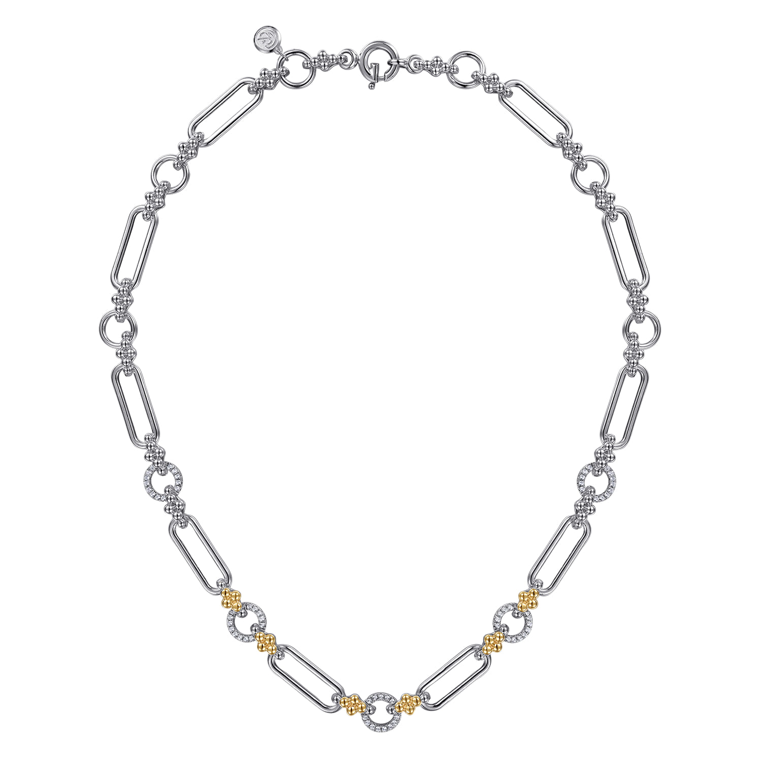 14K Yellow Gold and 925 Sterling Silver Bujukan Clover and White Sapphire Link Chain Necklace - Shot 2
