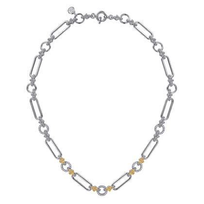 14K Yellow Gold and 925 Sterling Silver Bujukan Clover and White Sapphire Link Chain Necklace