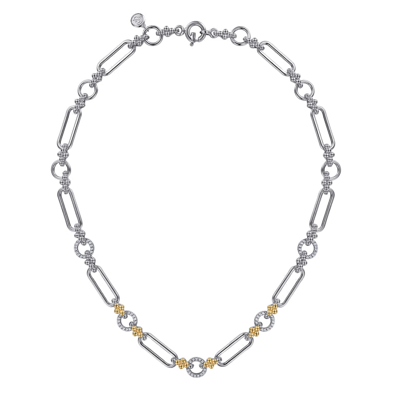 14K Yellow Gold and 925 Sterling Silver Bujukan Clover and White Sapphire Link Chain Necklace - Shot 2