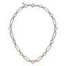 14K Yellow Gold and 925 Sterling Silver Bujukan Clover and White Sapphire Link Chain Necklace