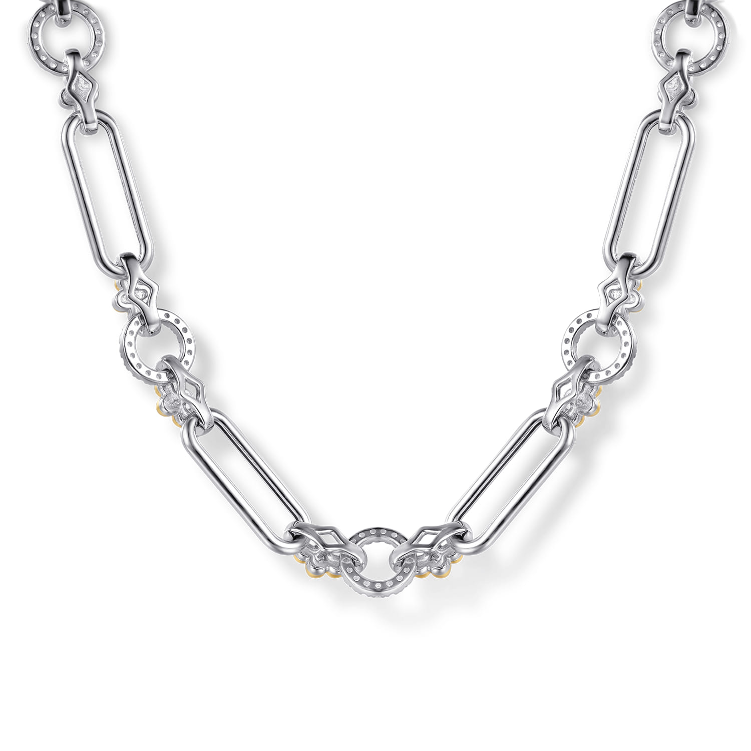 14K Yellow Gold and 925 Sterling Silver Bujukan Clover and White Sapphire Link Chain Necklace - Shot 4