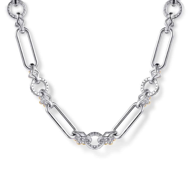 14K Yellow Gold and 925 Sterling Silver Bujukan Clover and White Sapphire Link Chain Necklace - Shot 4
