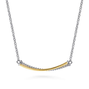 14K Yellow Gold and 925 Sterling Silver Bujukan Criss Cross Bar Necklace