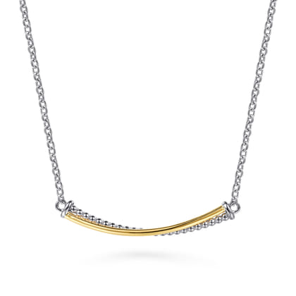14K Yellow Gold and 925 Sterling Silver Bujukan Criss Cross Bar Necklace