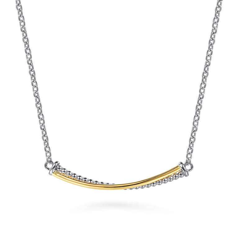 14K Yellow Gold and 925 Sterling Silver Bujukan Criss Cross Bar Necklace - Shot 1