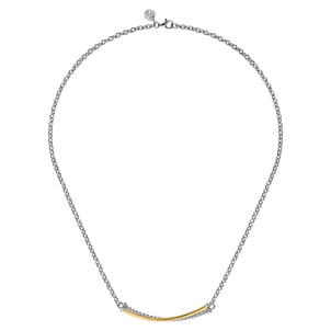 14K Yellow Gold and 925 Sterling Silver Bujukan Criss Cross Bar Necklace