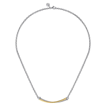 14K Yellow Gold and 925 Sterling Silver Bujukan Criss Cross Bar Necklace
