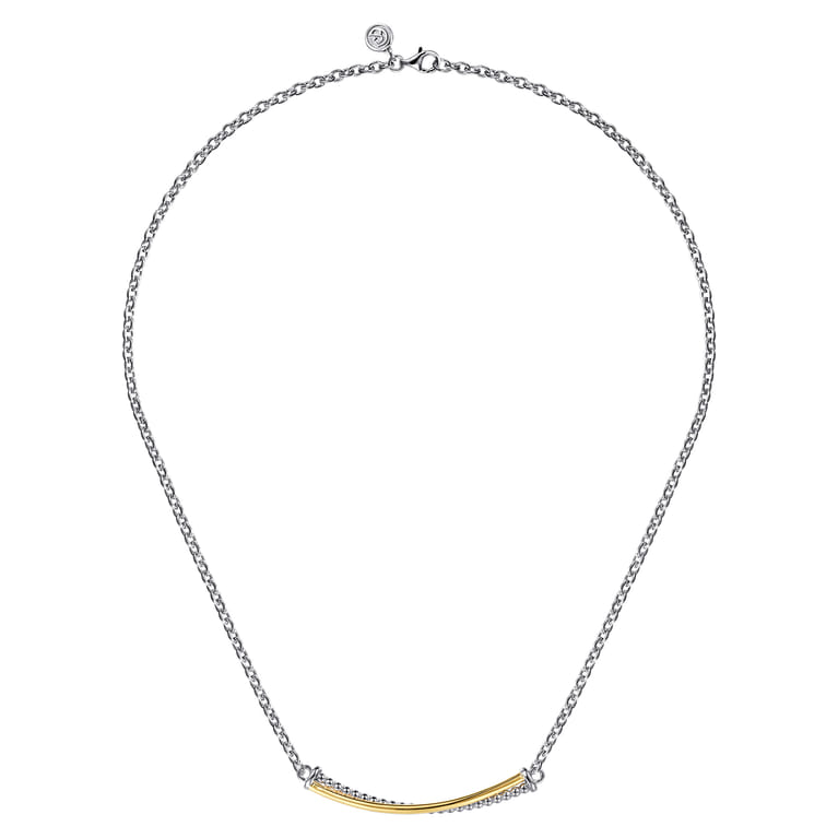 14K Yellow Gold and 925 Sterling Silver Bujukan Criss Cross Bar Necklace - Shot 2