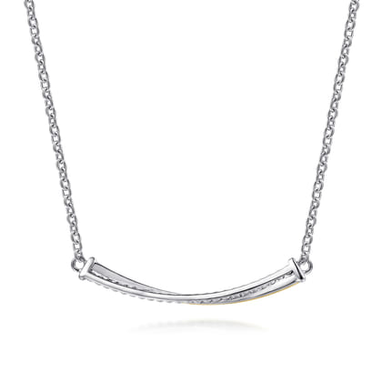 14K Yellow Gold and 925 Sterling Silver Bujukan Criss Cross Bar Necklace