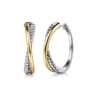 14K Yellow Gold and 925 Sterling Silver Bujukan Criss Cross Intricate Hoop Earrings