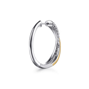 14K Yellow Gold and 925 Sterling Silver Bujukan Criss Cross Intricate Hoop Earrings