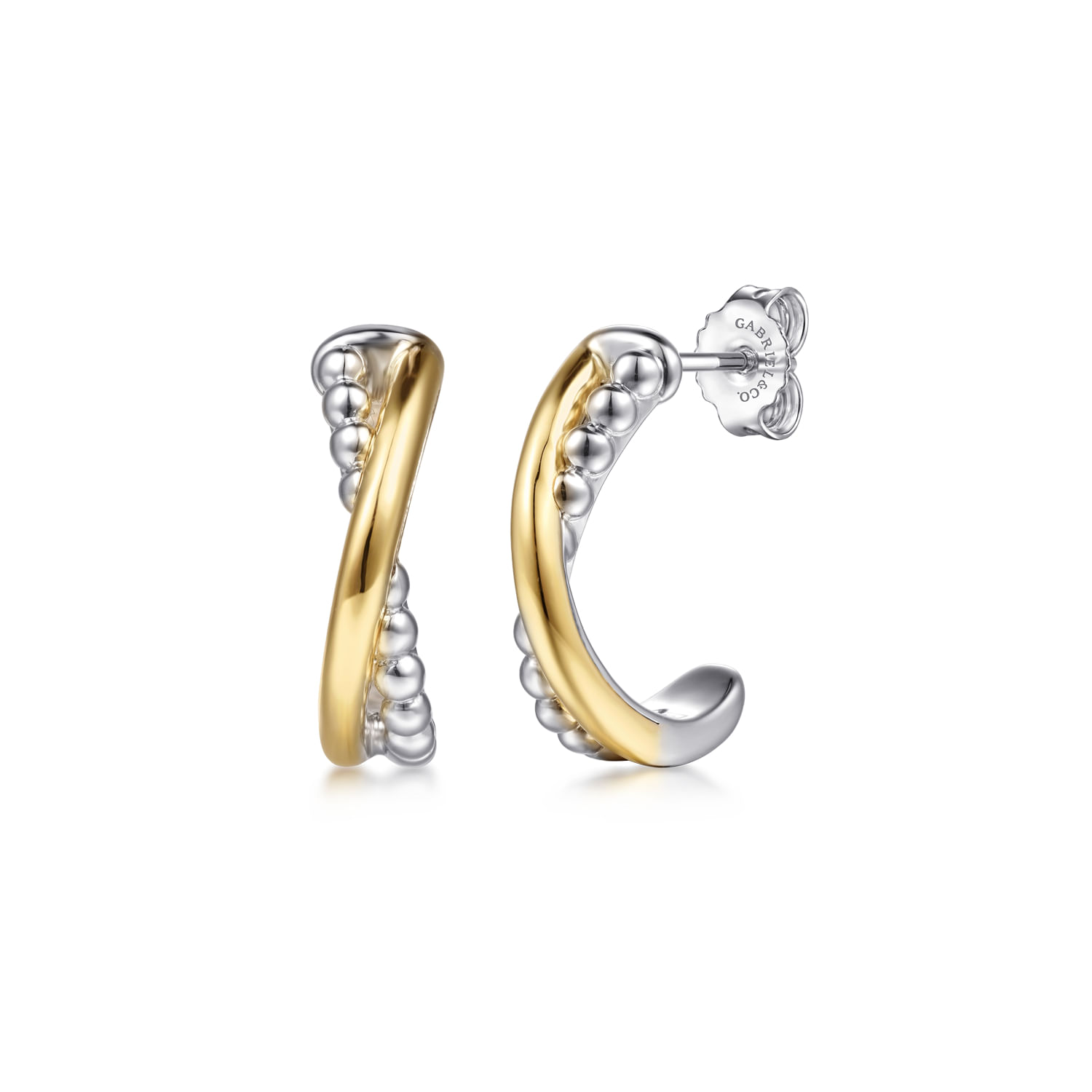 14K Yellow Gold and 925 Sterling Silver Bujukan Criss Cross J Hoop Earrings