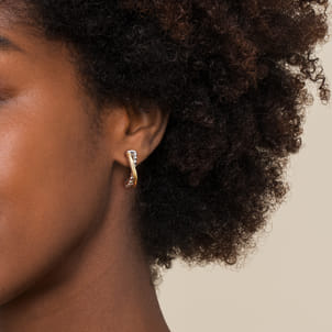 14K Yellow Gold and 925 Sterling Silver Bujukan Criss Cross J Hoop Earrings