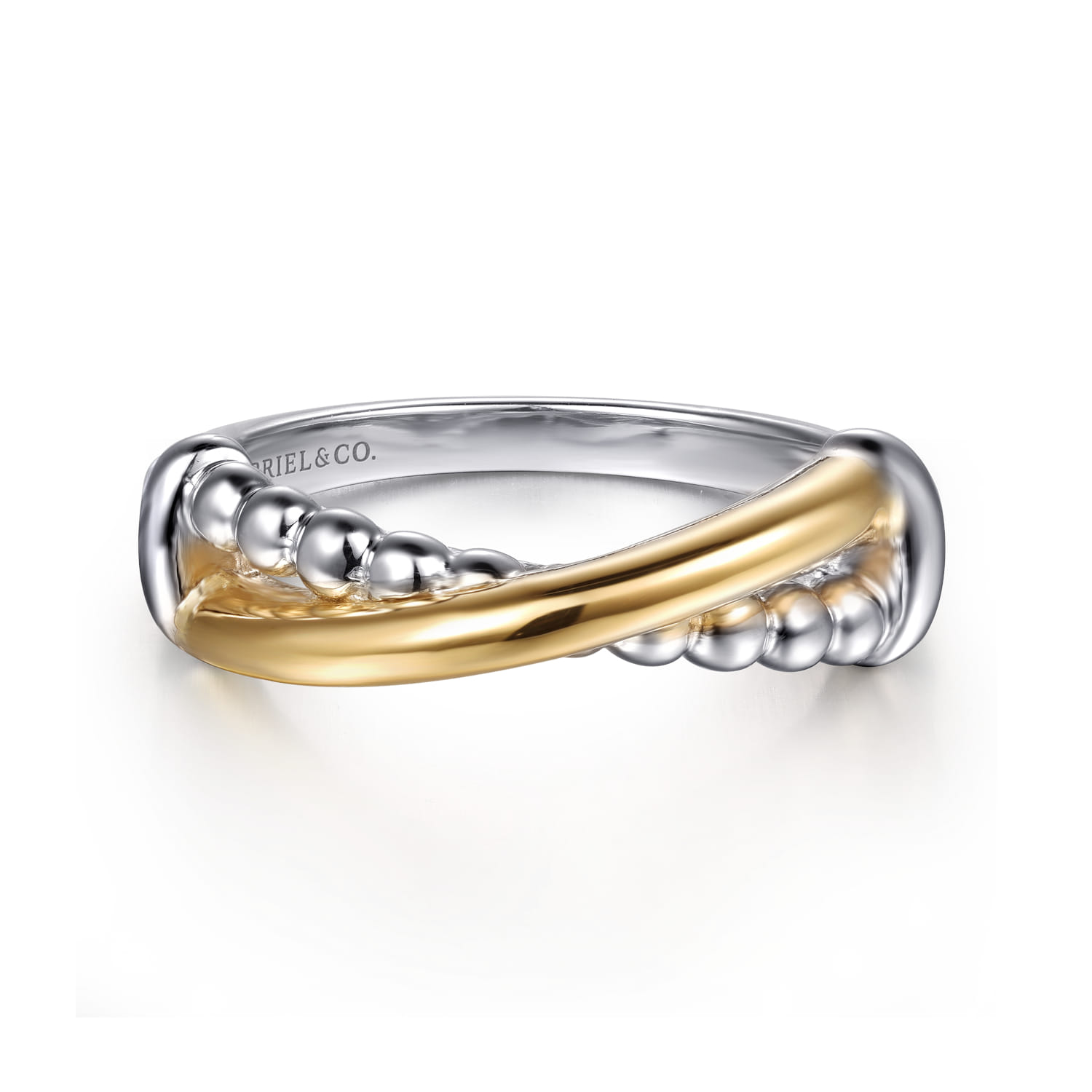 14K Yellow Gold and 925 Sterling Silver Bujukan Criss Cross Ladies Ring - Shot 1