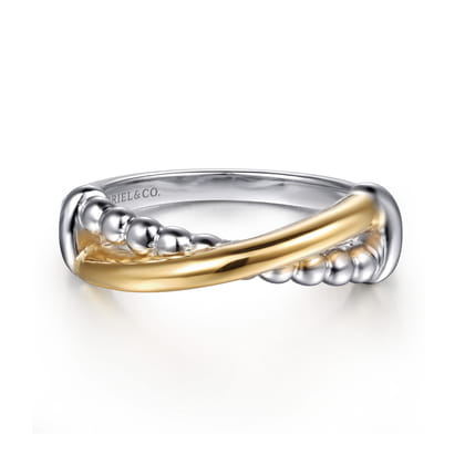 14K Yellow Gold and 925 Sterling Silver Bujukan Criss Cross Ladies Ring