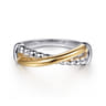 14K Yellow Gold and 925 Sterling Silver Bujukan Criss Cross Ladies Ring