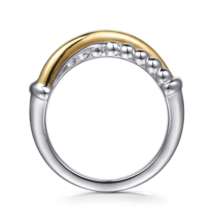 14K Yellow Gold and 925 Sterling Silver Bujukan Criss Cross Ladies Ring