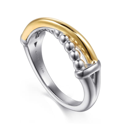 14K Yellow Gold and 925 Sterling Silver Bujukan Criss Cross Ladies Ring