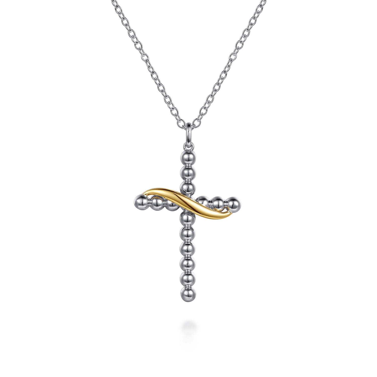 14K Yellow Gold and 925 Sterling Silver Bujukan Cross Necklace - Shot 1