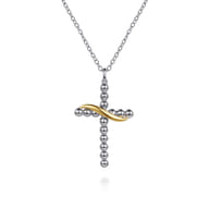14K Yellow Gold and 925 Sterling Silver Bujukan Cross Necklace